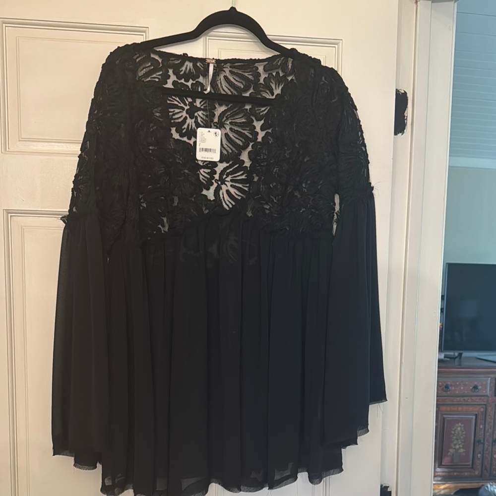 Free People Black Relaxed Asymmetrical Blouse